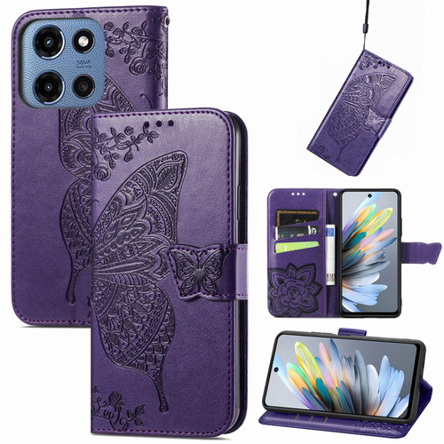 Moto G 2025 Butterfly Love Flower Embossed Leather Phone Case - Purple